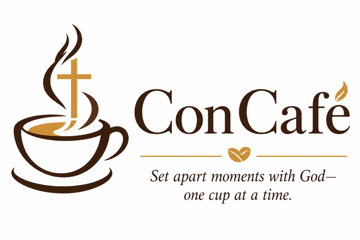 ConCaf&eacute; logo: a coffee cup whose steam forms a cross, beside the words ConCaf&eacute; and the line &ldquo;Set apart moments with God&mdash;one cup at a time.&rdquo;